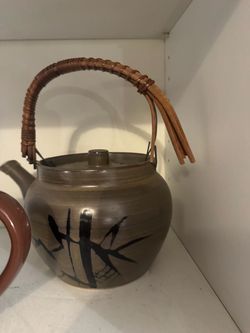 Free Ceramic Teapot with Wicker Handle