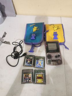 Nintendo Game Boy Color (Atomic Purple) Bundle w/ 4 Games, Link Cable & Pokémon Pouches - Tested Working