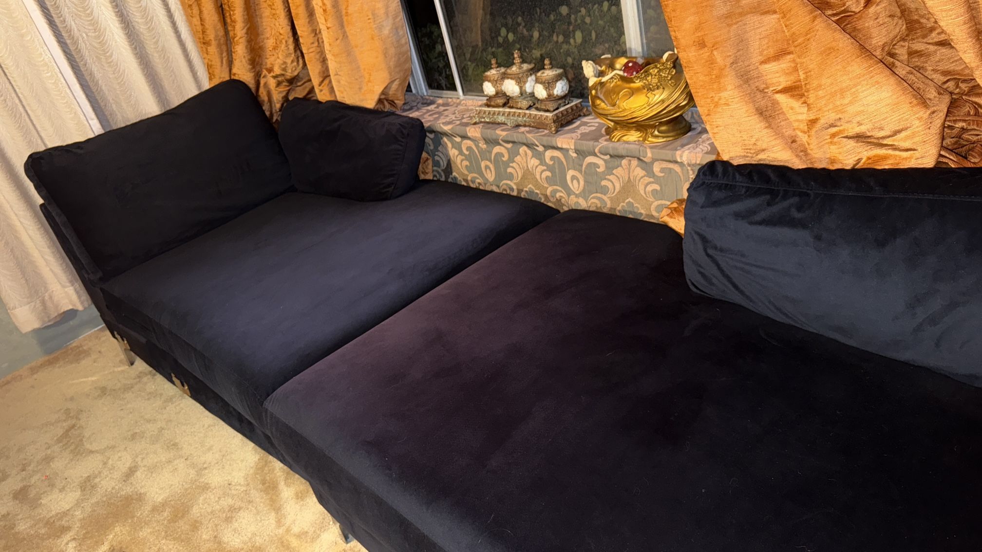 Dark Blue Velvet Couch
