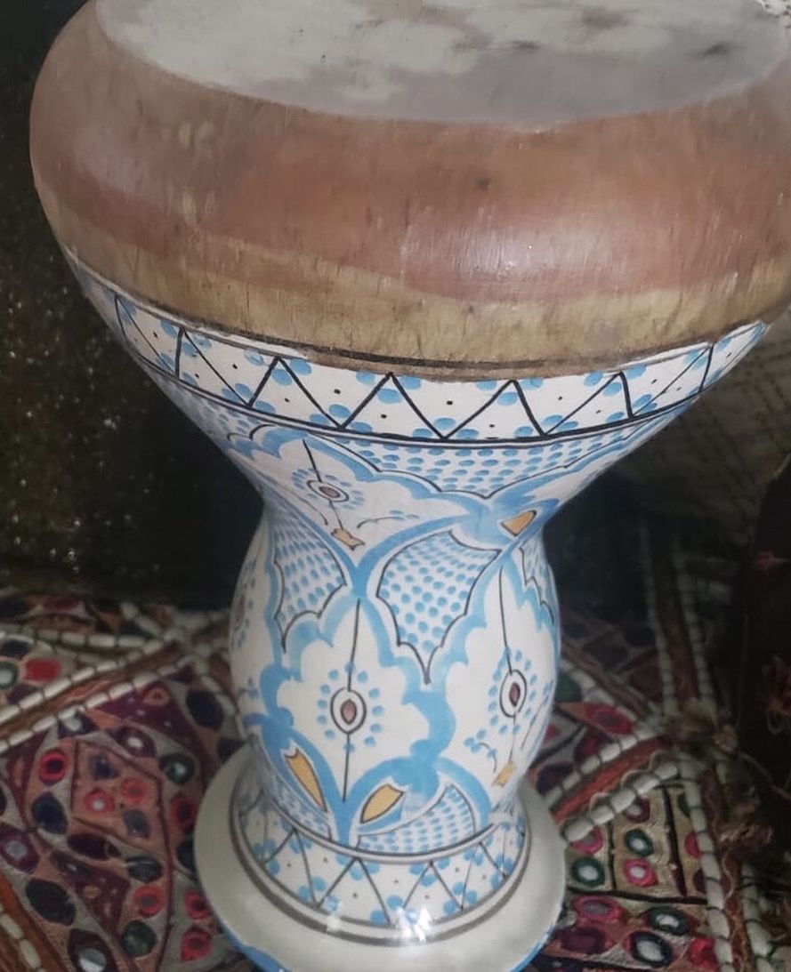 Moroccan Ceramic And Leather Drum