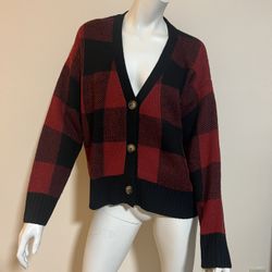 hyfve  Plaid sweater/cardigan/red/black/size Large/nwot