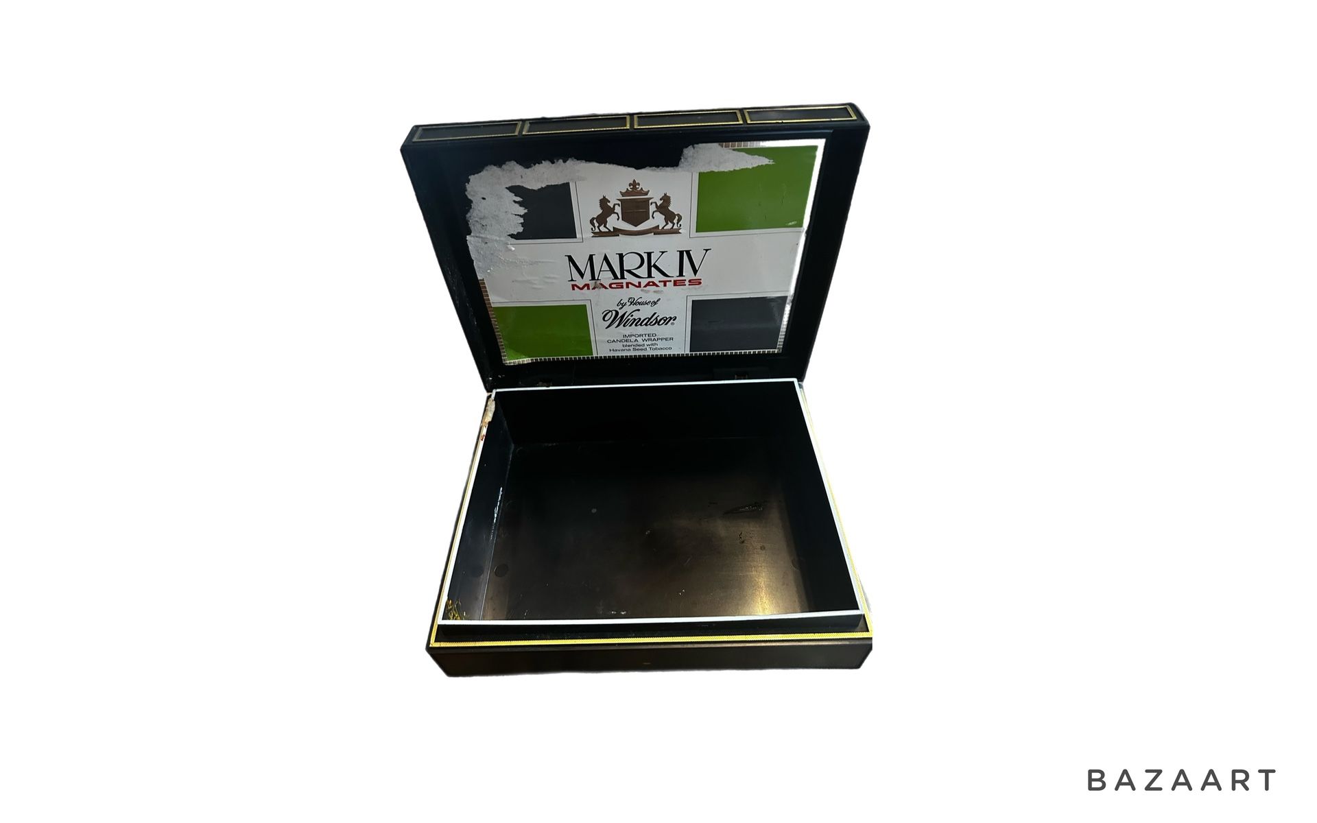 Vintage Hard Plastic Cigar Box: "Mark IV Magnates" Black & Gold, Hinged Lid MCM