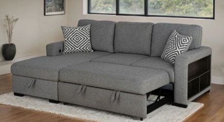 Brand New Grey Super Plush Sectional Sofa Storage Sleeper