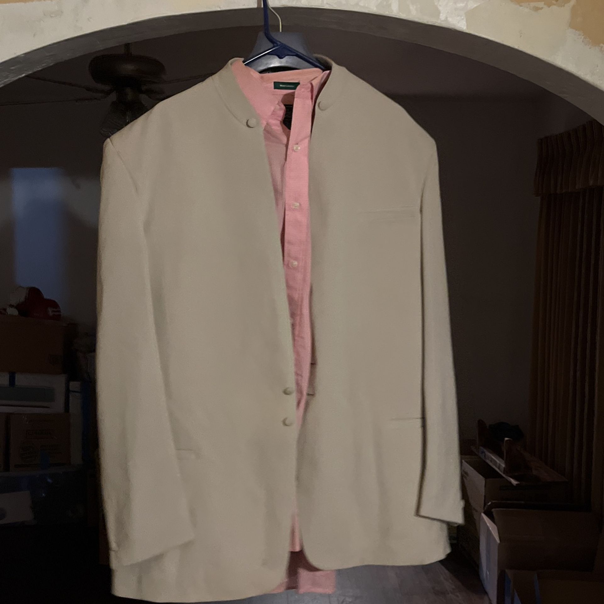 Cream Like Color Jacket And Pants Size Xxl And Pink Under Shirt Xl