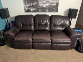 Comfortable Dark Brown Leather Dual Recliner Sofa
