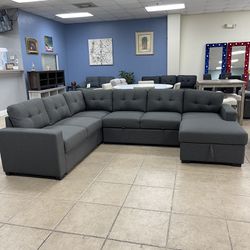 New Gray Sectional Sofa Couch Pull Out 