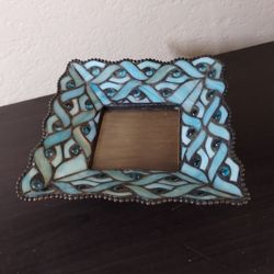 Retired Party Lite 'Spring Water' Blue Glass Mosaic Pillar Candle Holder 