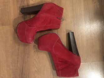 Red Suede Platform Ankle Boots