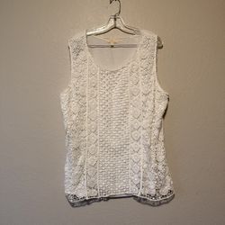 Adiva Women's White Sleeveless Crochet Front Tank Top Boho Cottagecore Size 2XL