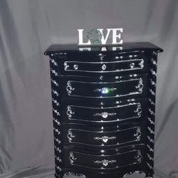 Five Pieces Dresser Set Black And Silver Set Including Two Dressers,nightstands And Big Mirror Set Has Been Refurbished 
