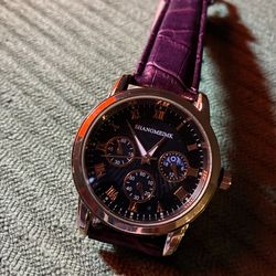 Chronograph Watch with Purple Leather Strap