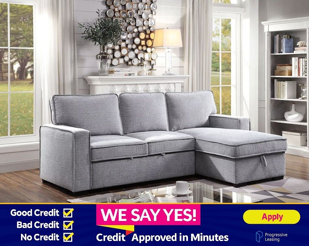 FINANCE TODAY! Gray Linen-like Fabric Couch Sofa Sectional Pull Out Sofa Bed
