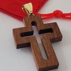 18K Yellow Gold Bail & Roman Wood Cross – Made in Italy,,,,,,  post tags: 14k 18k anillos de oro