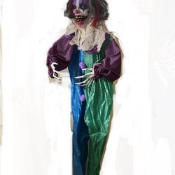 6 foot animated, hanging clown, LED eyes laughing Halloween prop decoration