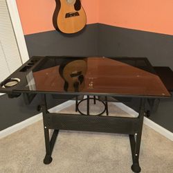 Adjustable/Tilting Glass Drafting Table/Desk with stool