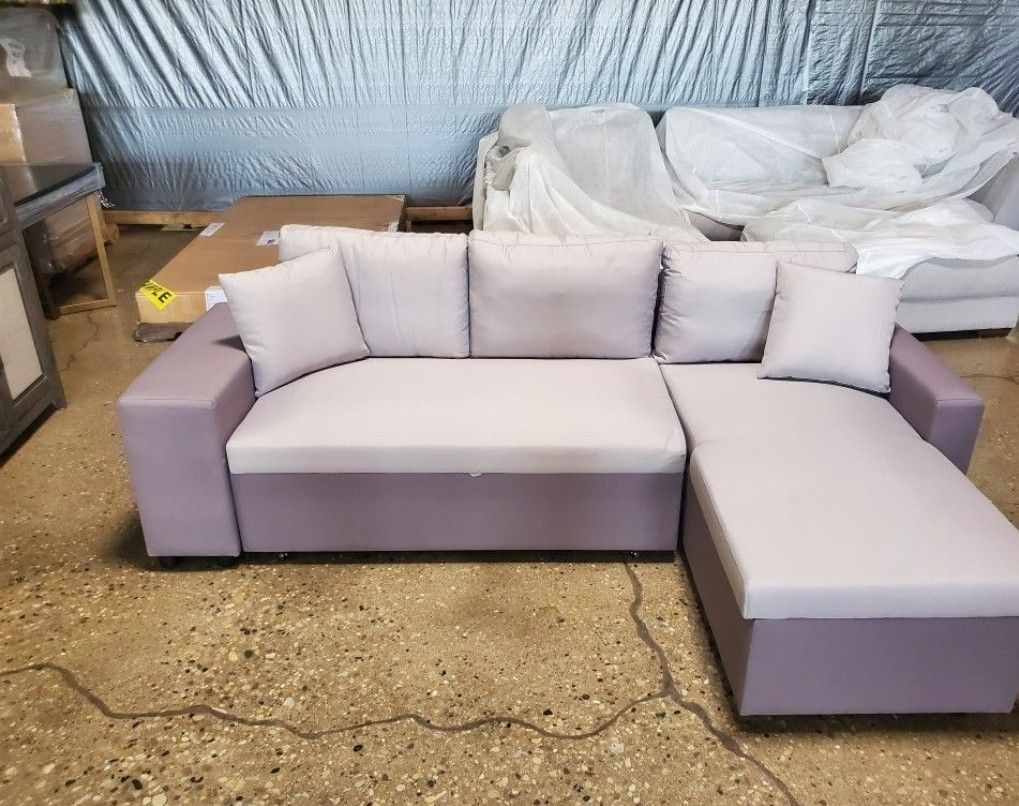 Two Tone Gray Soft Fabric Small Sectional Bed