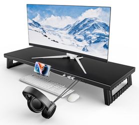 GECKOSTROLL All-Metal Foldable Dual Monitor Stand with 30W Fast Charging USB Hub, USB 3.0 Ports, Headphone & Mic Jacks, Detachable Phone Holder, 28cm 