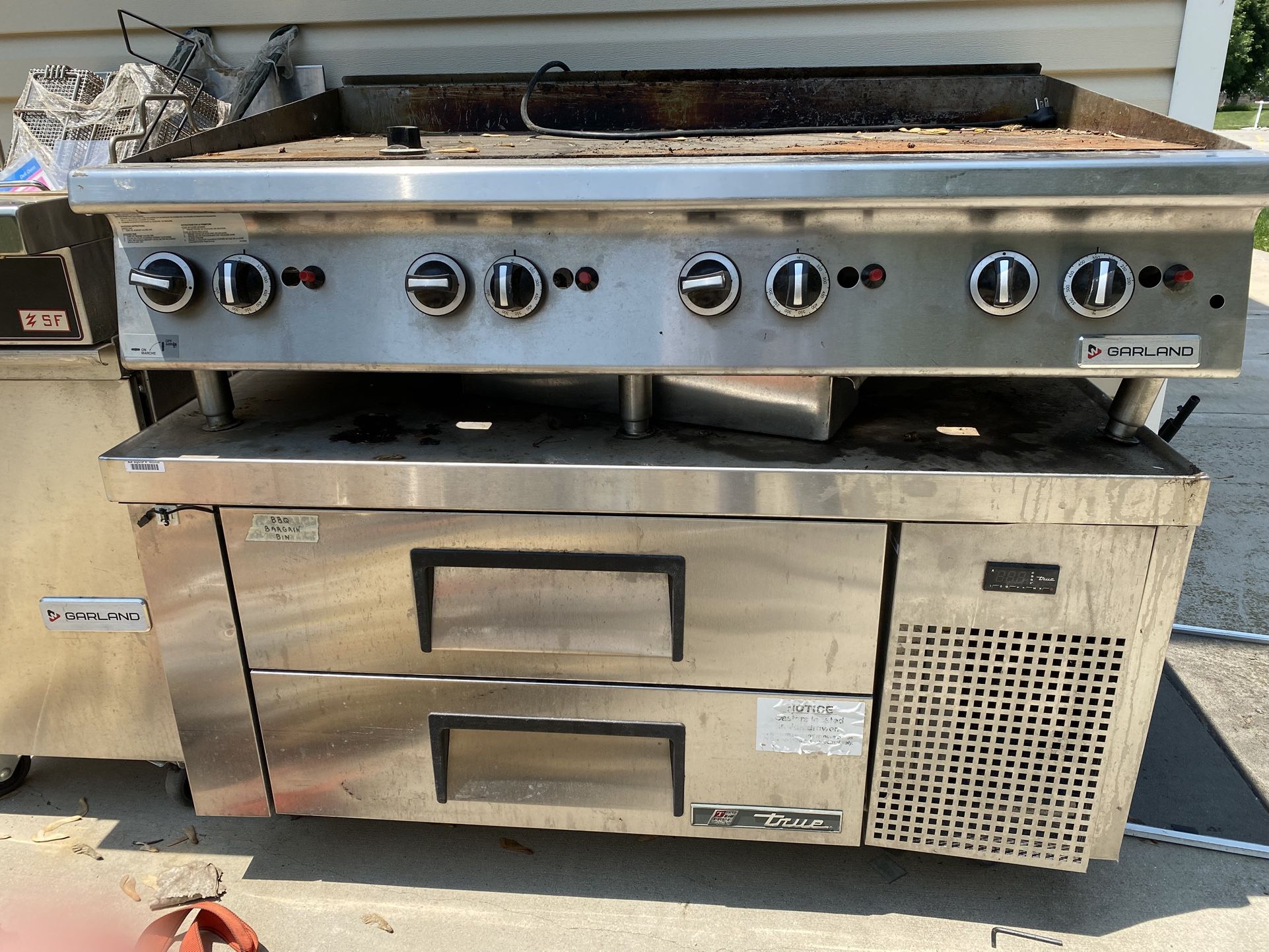 Garland Griddle, Fridge Base, Fryer