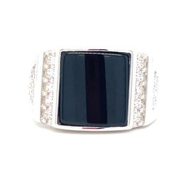 925 Sterling Silver CZ Curved Onyx Ring 6.9g Size 10 198527/7