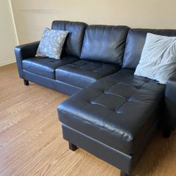 Black Faux Leather Sectional Sofa – Like New! 🖤 $500