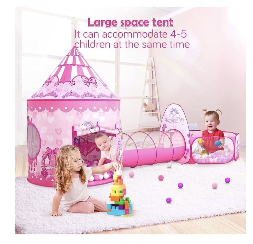 Princess Play Tent With Tunnel, And Ball Pit With Basketball Hoop