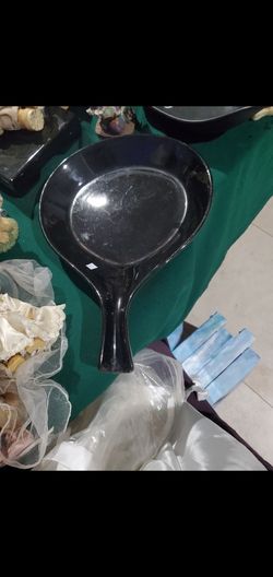 Black Enamel coated clay bowl with one handle server