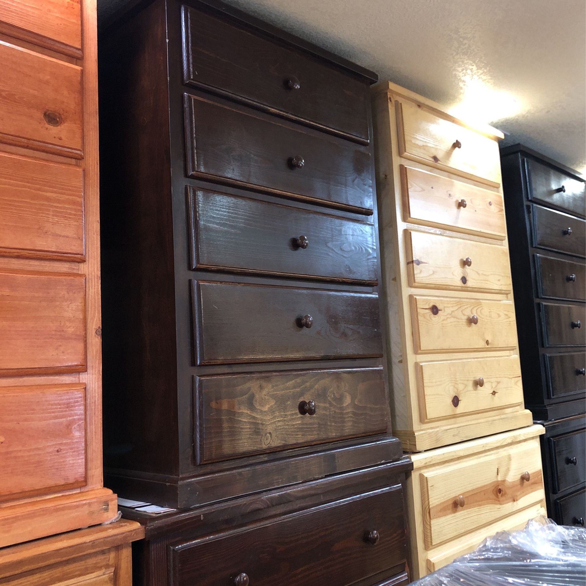 Brown Solid Real Wood 5 Drawer Dresser Chest