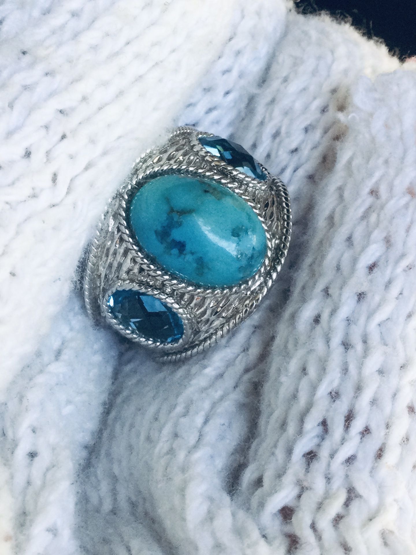 Blues Topaz And Turquoise Gems 925 Sterling Silver 