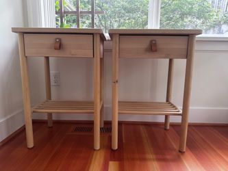 Pair of IKEA Solid Wood Nightstands with Leather Pulls