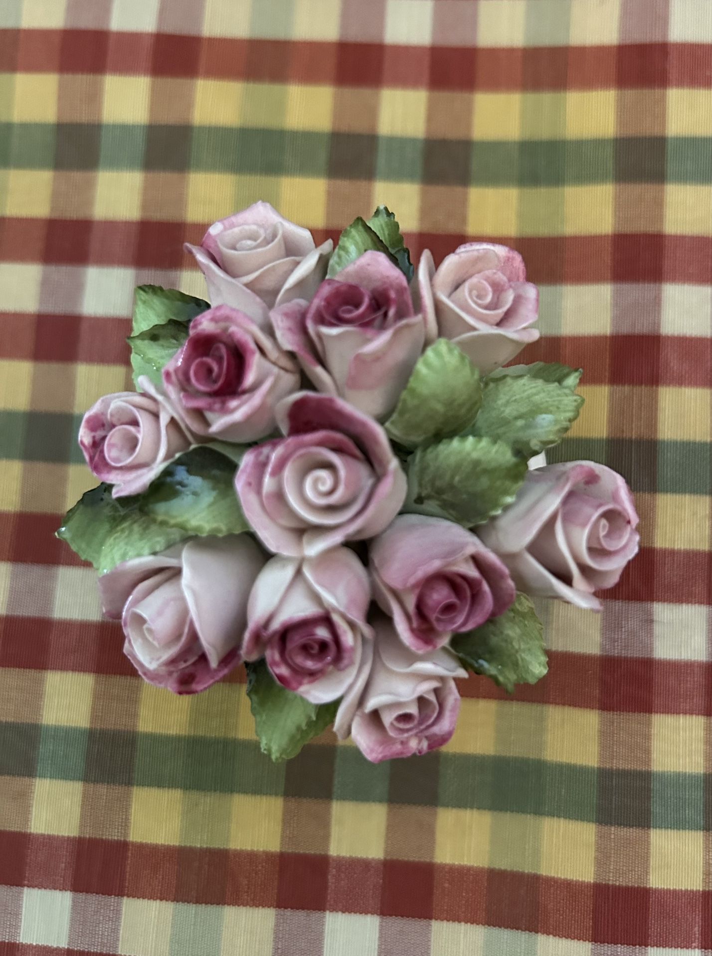 Vintage Royal Albert “Flower of the Month” Roses Porcelain Flower Basket Figurine