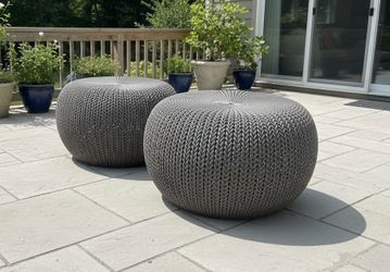 $35 for both! KETER Plastic Resin Urban Knit Pouf Ottoman Set of 2. Good condition.  24in wide 12in tall