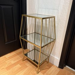 Modern gold metal and glass table / nightstand