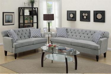 sofa and loveseat set new in boxes grey microfiber