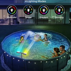 Pool Fountain with 7-Color LED Lights, Above/Inground Pool Fountain Lights with Remote Control, Adjustable Pool Sprinkler Fountain with Dual Spray Hea
