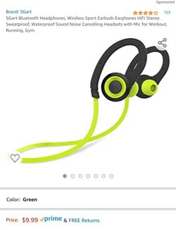 SGart Bluetooth Headphones, Wireless Sport Earbuds Earphones HiFi Stereo Sweatproof