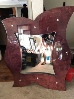 Purple/plum lacquered wood mirror