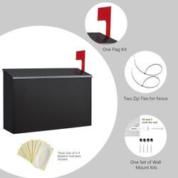 Wall-Mount Mailbox with One Flag Kit and Three Sets of 0-9 Mailbox Number Stickers,
