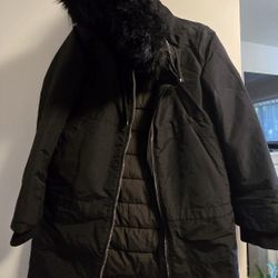 Zara Black Full Length Parka Coat Women's SMALL