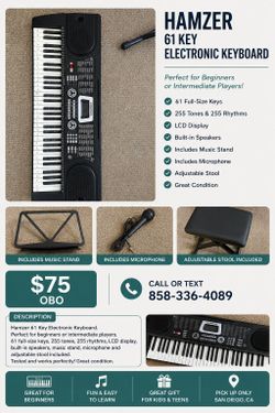 Hamzer 61-Key Electronic Keyboard in great working condition.
