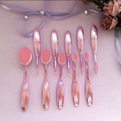 10-piece Oval Makeup Brush Set Pink