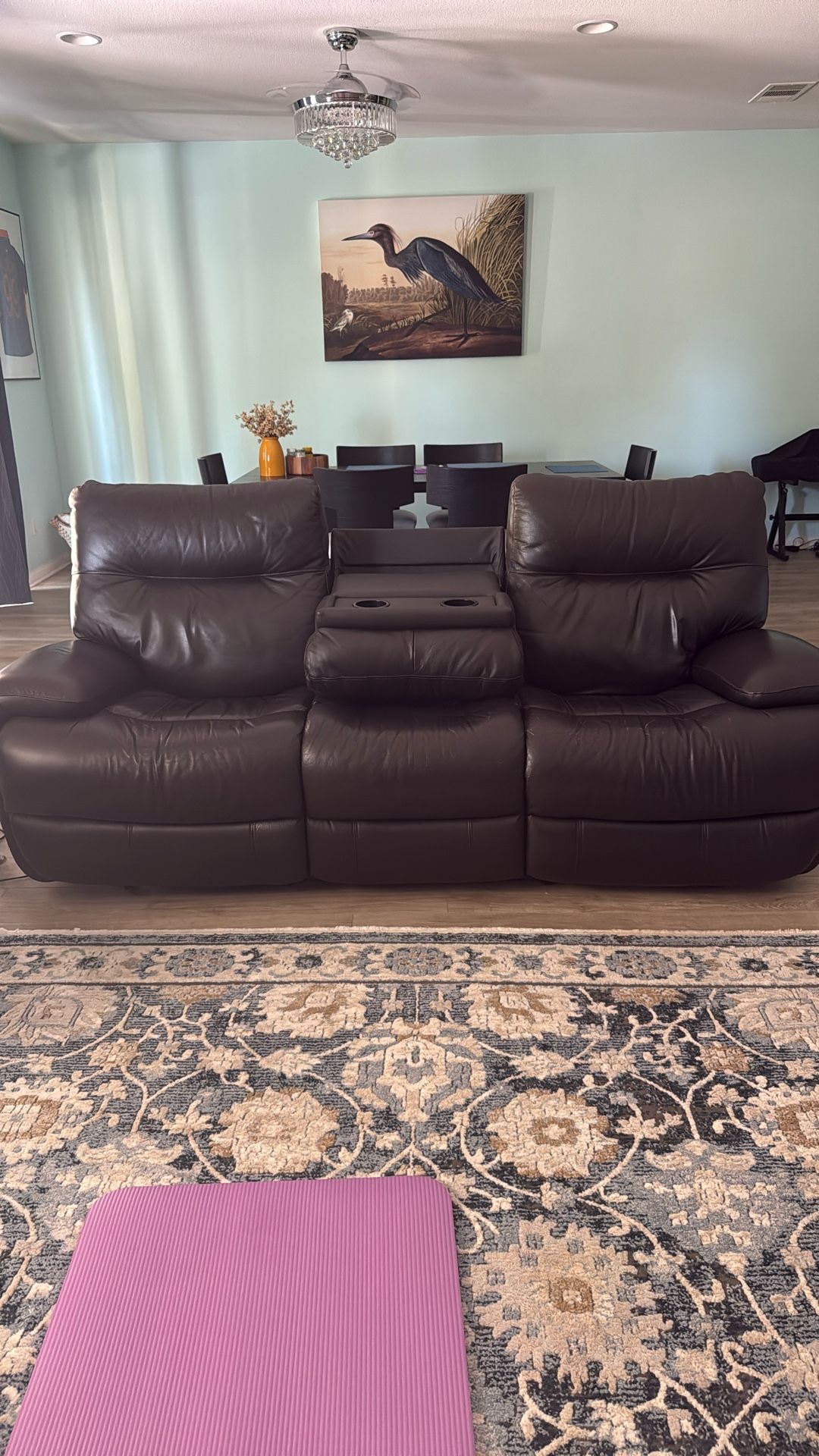 Pure Leather Recycling Sofa With Cup Holders