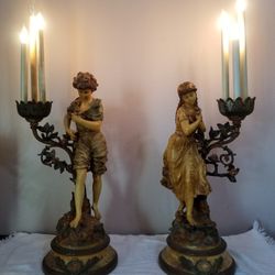 Antique L&F Moreau Boy & Girl Candelabra Pair