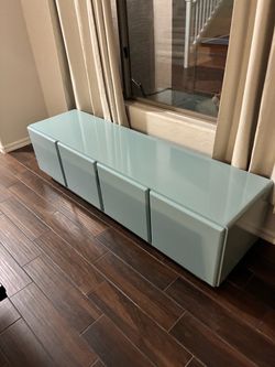 Light Blue Gloss Low-Profile Dresser with Drawers