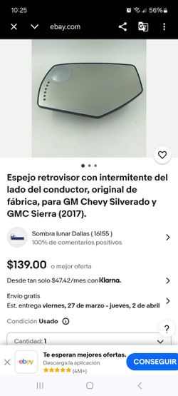 Driver's side rearview mirror, factory original, for 2017 Chevy Silverado and GMC Sierra models.