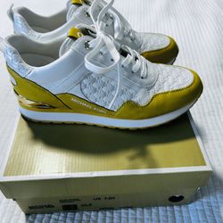 Michael Kors White and Yellow  Lace up Sneaker 