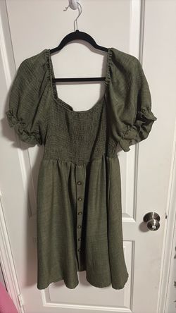 Olive Green Puff Sleeve Mini Dress