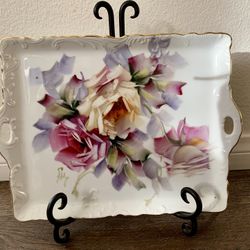 Vintage Lefton China floral design tray 9/11 inch 