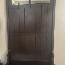 Wood Entry Bench With Storage and Three Coat Hangers