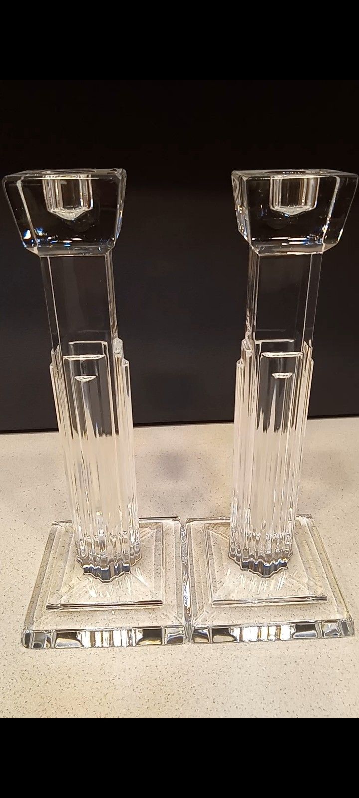Vintage Metropolitan Art Deco Waterford Lead Crystal Candlestick Holders