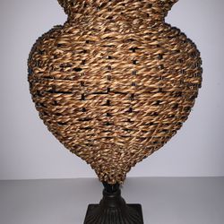 Woven Wicket Basket/ Vase With Iron Base